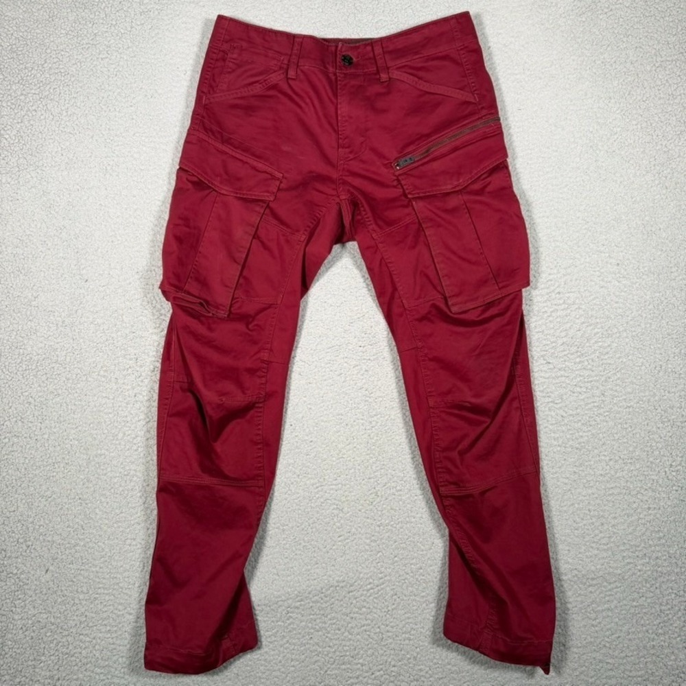 G Star Raw Rovic Zip 3D Straight Pants Mens 30x30 Red Moto Cargo Pockets Logo